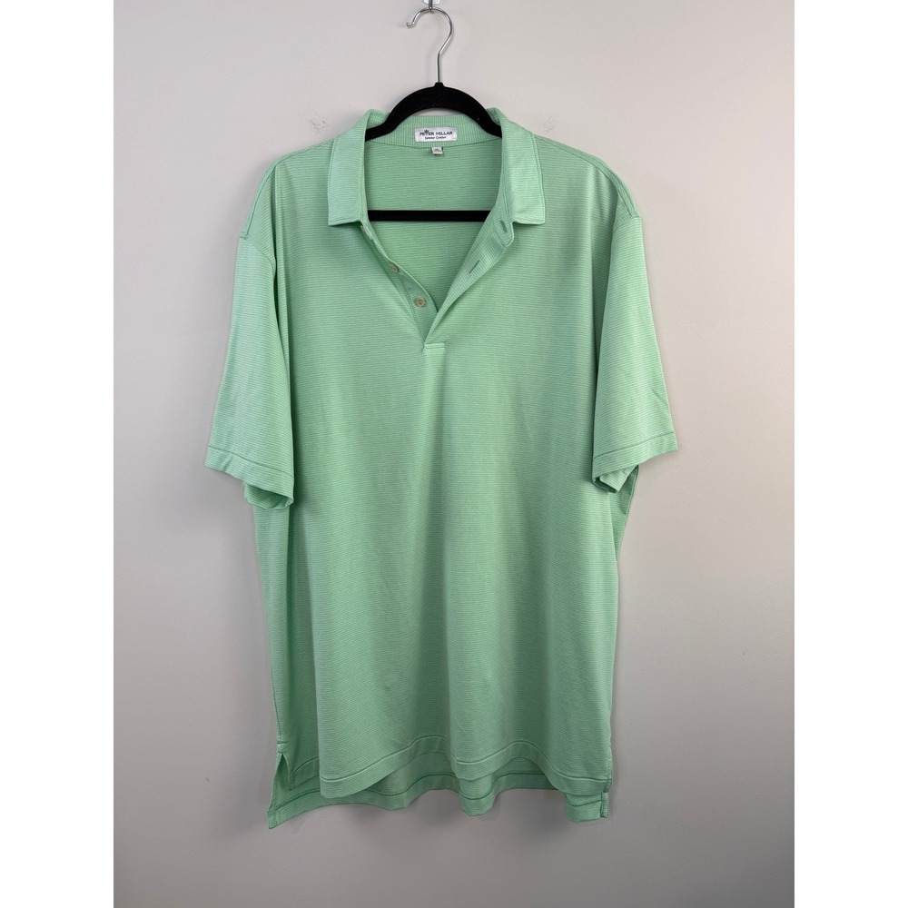 Peter Millar Polo Shirt Mens XL Green Striped Summer Comfort Performance